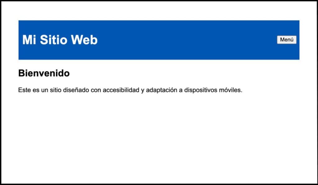 Interfaz de un sitio web accesible con contenido adaptado a dispositivos móviles y un menú desplegable visible, garantizando accesibilidad tras el reflujo.