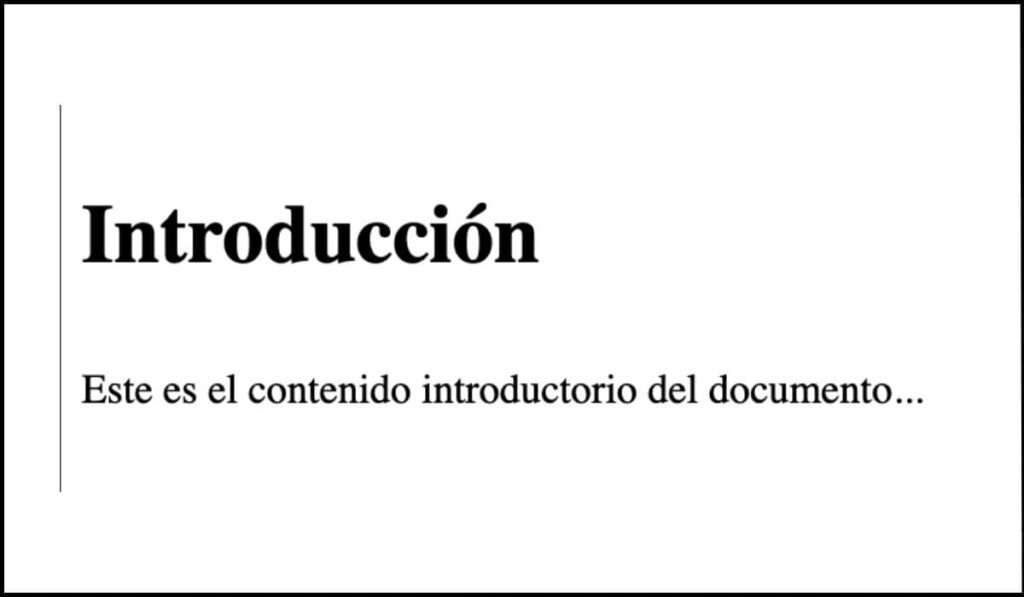 Ejemplo incorrecto: Un párrafo estilizado con CSS simula un encabezado con la palabra 'Introducción', pero no usa una etiqueta HTML semántica adecuada.
