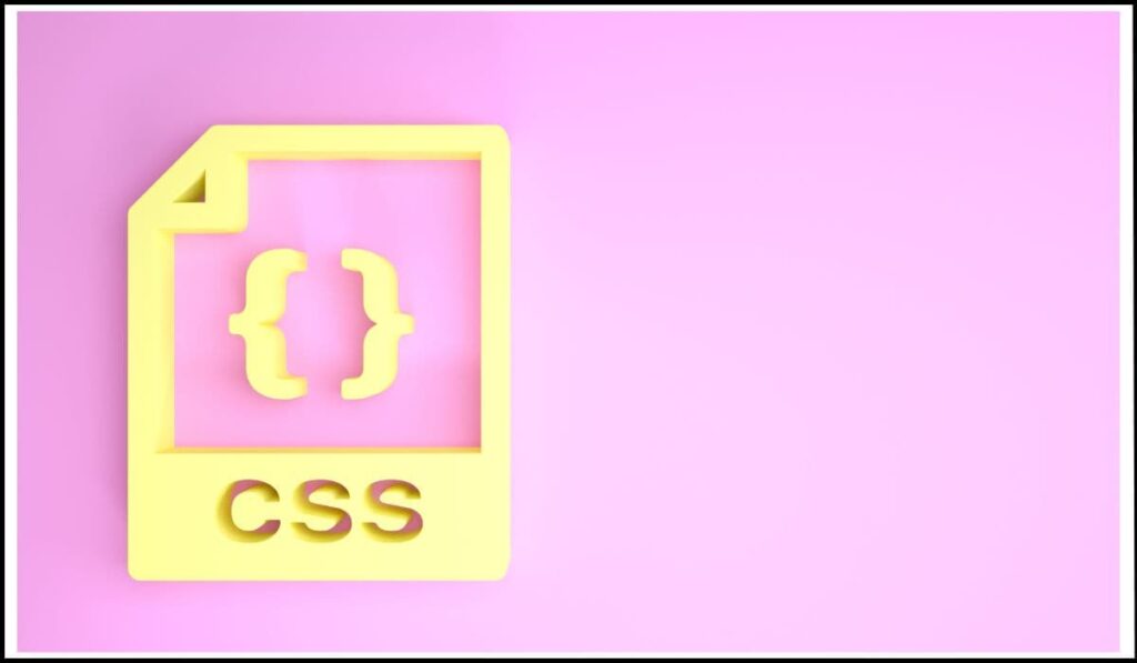Archivo CSS con un icono de llaves {} en un fondo rosa, representando el uso de CSS para incluir imágenes en el diseño web.
