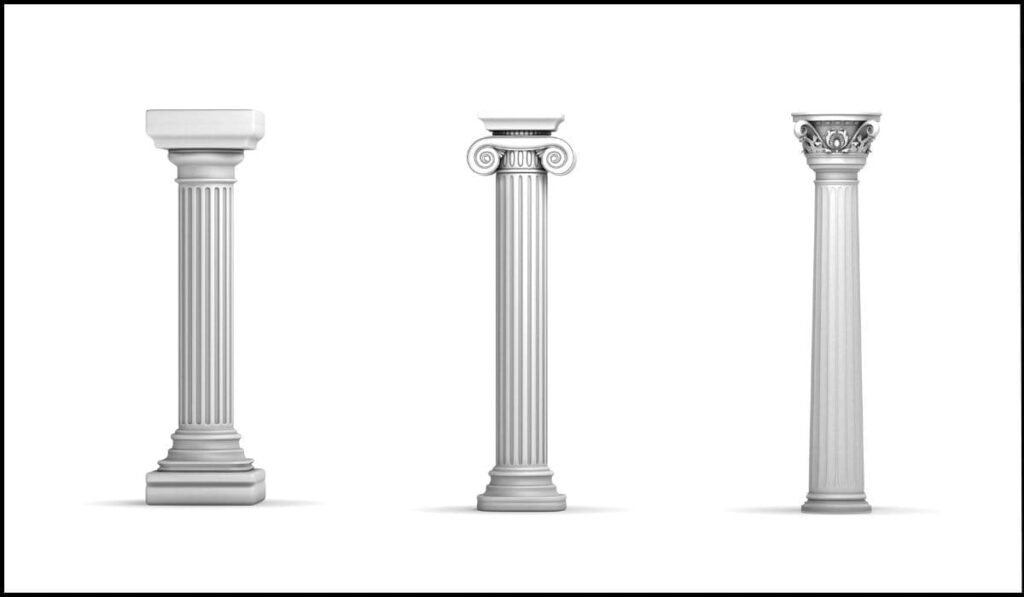 Tres columnas clásicas, representando el problema de usar espacios en blanco para crear columnas de texto en lugar de una estructura semántica accesible.
