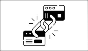 Dos ventanas web conectadas por un enlace en cadena roto, representando el problema de emular enlaces sin elementos semánticos adecuados.