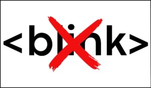 Etiqueta tachada en rojo, representando la prohibición de su uso debido a problemas de accesibilidad web según WCAG 2.1.