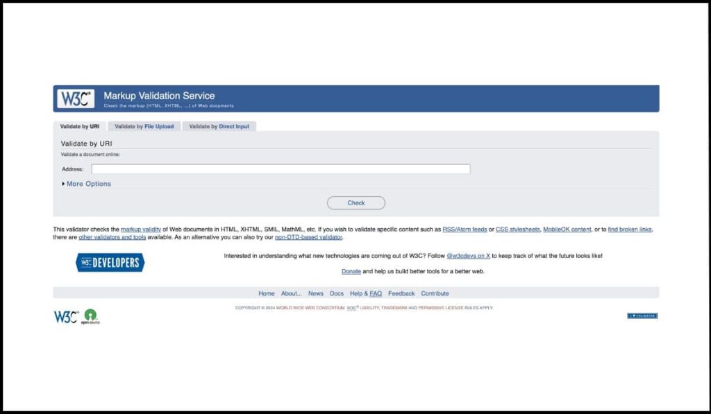 W3C Markup Validation Service, herramienta utilizada para verificar la validez del código HTML y corregir errores en etiquetas y atributos.