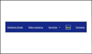 Navegación web con un enlace enfocado que muestra un contorno amarillo, asegurando la accesibilidad visual para usuarios que navegan con teclado.