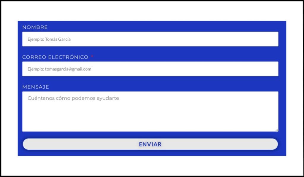 Formulario de contacto con campos de entrada y botón de envío, resaltando la importancia del escalado adecuado del texto en controles de formulario para accesibilidad.