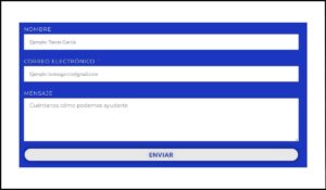 Formulario de contacto con campos de entrada y botón de envío, resaltando la importancia del escalado adecuado del texto en controles de formulario para accesibilidad.
