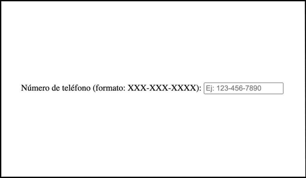 Campo de entrada para número de teléfono con una etiqueta clara que incluye formato requerido y un ejemplo de número válido.