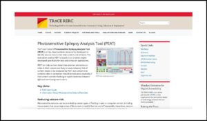 Sitio web de la herramienta PEAT (Photosensitive Epilepsy Analysis Tool), utilizada para analizar y reducir riesgos de convulsiones causadas por destellos en contenido web y multimedia.