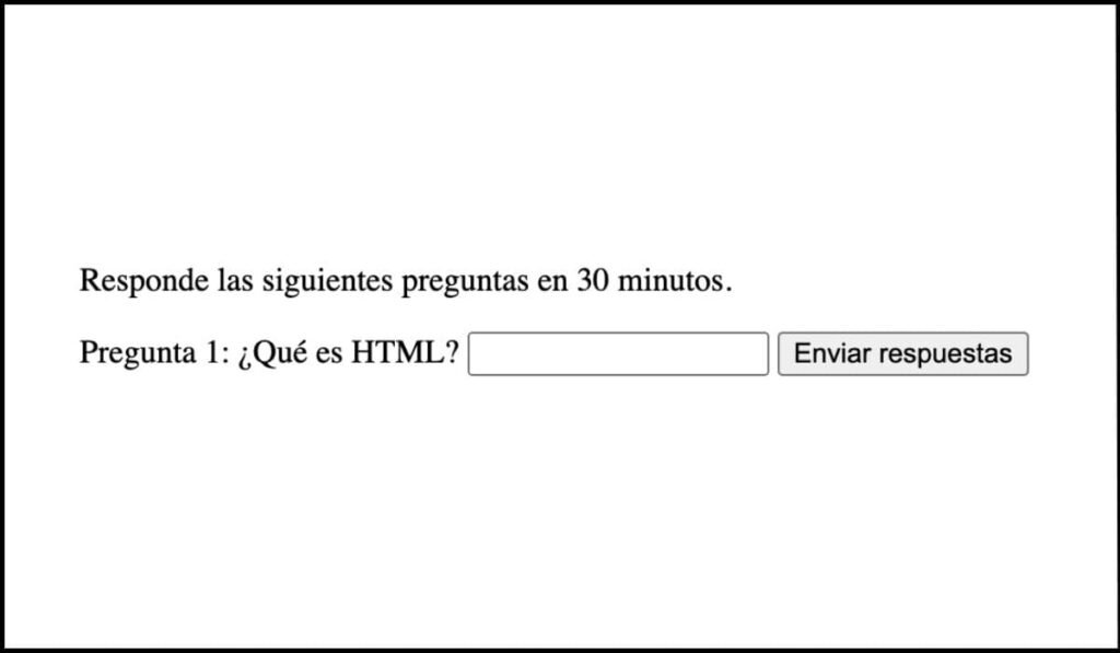Formulario de examen en línea con un límite de tiempo de 30 minutos, lo que puede dificultar la accesibilidad para algunos usuarios.