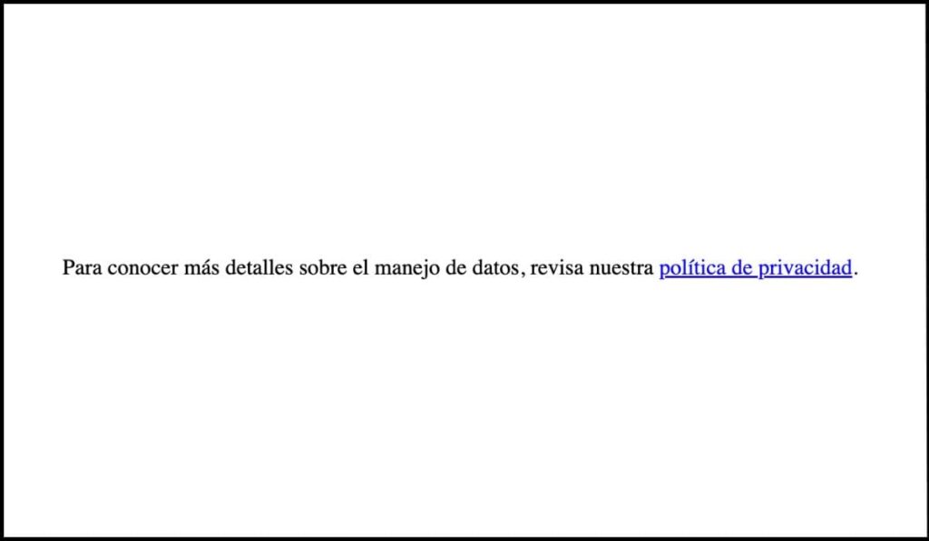 Texto con un enlace descriptivo 'política de privacidad', que indica claramente el propósito del enlace.