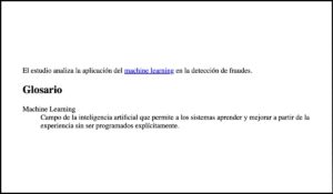 Texto con el término 'machine learning' enlazado a un glosario que proporciona su definición accesible.