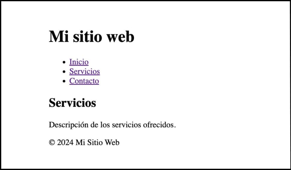 Página web estructurada con encabezados, navegación y contenido ordenado lógicamente, facilitando la lectura y navegación accesible.