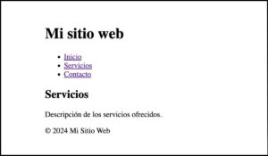 Página web estructurada con encabezados, navegación y contenido ordenado lógicamente, facilitando la lectura y navegación accesible.