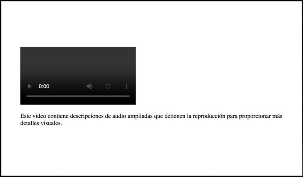 Reproductor de video con audiodescripción ampliada, que detiene la reproducción para proporcionar detalles visuales adicionales y mejorar la accesibilidad.